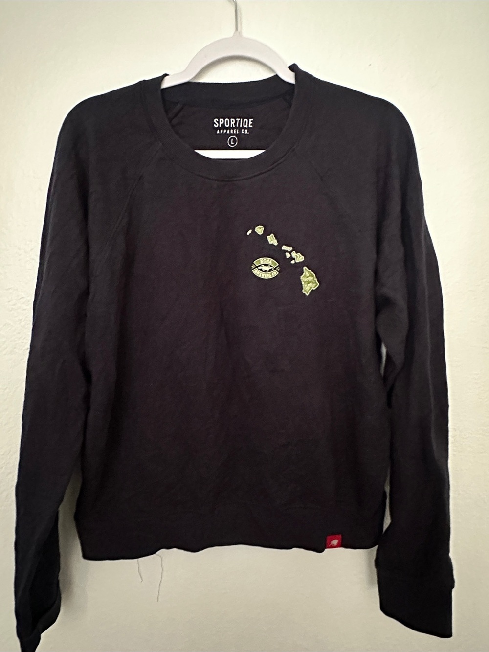 Black Swan Black Crewneck Sweater with Hawaiian Island Embroidery